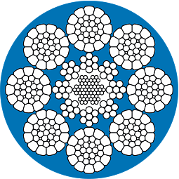 Talpa PM (8-прядные канаты в полимерной оболочке с пластическим обжатием наружных прядей СТО 34269720-ТУ 777VR-2014). Конструкция: 8х37 + 8х7 + 6х7